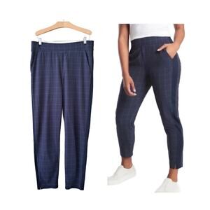 Athleta Brooklyn Textured Ankle Pants Size 6 Navy Windowpane Casual Travel